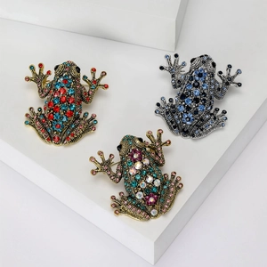 Retro Strass Frosch Brosche Tierform Legierung Anstecknadel Für Anzug Strickjacke Schmuck Zubehör Für Damen Modeschmuck Geschenk