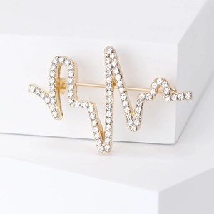 Broche battement de coeur minimaliste avec strass étincelants en alliage doré