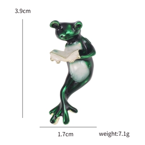 Süße Emaille-Brosche in Froschform beim Lesen, modisches Accessoire aus Metall für Kleidung