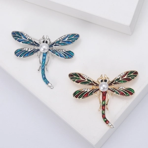Élégante Broche Libellule en Alliage Émaillé Avec Fausse Künstliche Perle Strass Épingle pour Femme Banquet Mariage Bijoux Accessoires