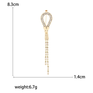 Broche créative en forme de fermeture éclair dorée avec strass et longs glands de chaînette