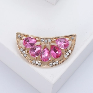 Broche pastèque mignonne avec cristaux roses et alliage plaqué or pour accessoires