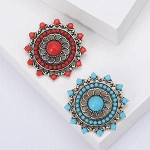 Retro Bohemian Hollow Rhinestone Round Brooch For Women Vintage Turkish Style Floral Alloy Pin Jewelry Accessory