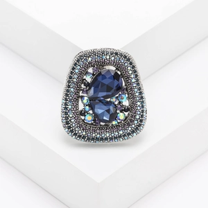 Vintage Geometric Rhinestone Brooch For Women Elegant Deep Blue Water-drop Stone Alloy Pin For Suit Jacket Lapel Fashion Jewelry