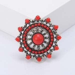 Vintage Turkish hollow rhinestone brooch with red gemstones in antique gold finish
