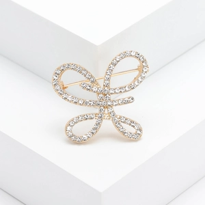 Broche papillon étincelante en métal doré avec cristaux pour vestes élégantes