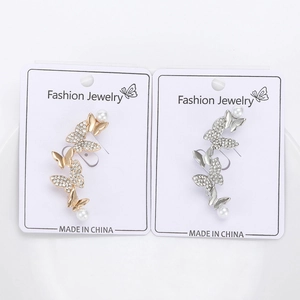 Κομψά ear cuffs πεταλούδα με λαμπερά κρύσταλλα και πέρλες σε χρυσό και ασημί χρώμα