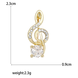 Eleganter Gold-Notenschlüssel-Brosche mit weißen Strasssteinen und großem Zirkonia