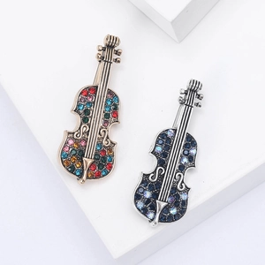 Vintage Alloy Violin Brooch Rhinestone Inlaid Musical Instrument Breastpin Fashion Clothing Decoration Jewelry For Women