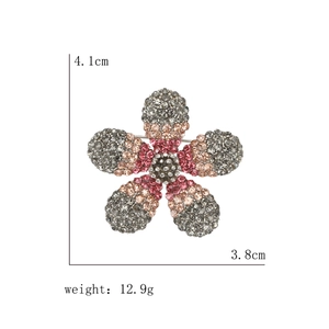 Elegant gradient rhinestone flower brooch pin with grey and champagne crystals, 4.1cm