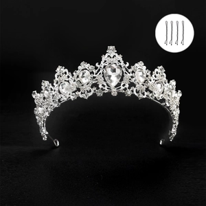 Luxurious bridal crown with clear rhinestones and silver alloy base for wedding styling