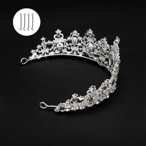 Luxurious silver bridal crown with sparkling rhinestones and securing hair clips set