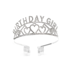 Silver Alloy Birthday Girl Rhinestone Crown Tiara Headband For Women Girls Party Hair Accessories Letter Heart Design Headpiece