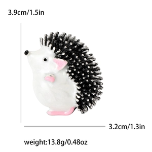 Creative enamel hedgehog brooch pin with cream body and black spikes for fashion clothing
