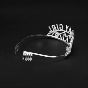 Silver crystal Birthday Girl crown headband with rhinestones and hair combs for parties