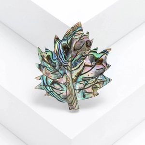 Exquisite natural abalone shell maple leaf brooch with iridescent multi-color luster