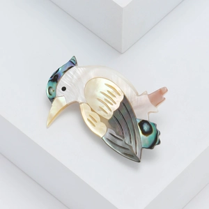 Exquisite natural shell parrot bird brooch with colorful mother of pearl and abalone textures