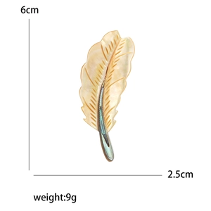 Elegant natural mother of pearl feather brooch with abalone shell inlay 6cm size