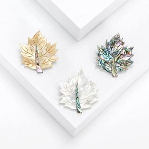 Natural Mother Of Artificial Pearl Maple Leaf Brooch Abalone Shell Inlay Elegant Leaf Pin For Women Suit Decoration Wedding Jewelry