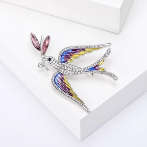 Exquisite swallow bird brooch with colorful enamel wings and sparkling zircon inlay