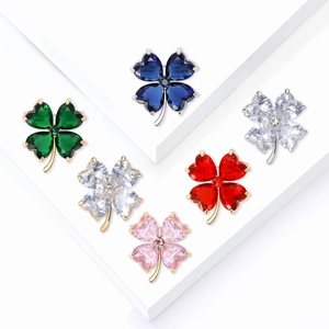 Elegant crystal clover brooches set in six colors with gold and silver plated frames