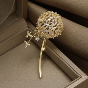 Broche Élégante Pissenlit Pour Femmes Exquise Cuivre Zircon Fleur Pin Pour Costumes Robes Mariage Fête Bijoux