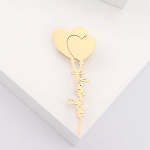 Creative gold heart balloon brooch with I love you text for women clothing accessory