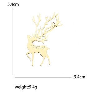Poliertes Gold-Elch-Brosche aus Titanstahl, 5,4 cm x 3,4 cm, auf weißem Hintergrund