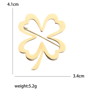 Elegant gold hollow four-leaf clover brooch pin for women made of stainless steel