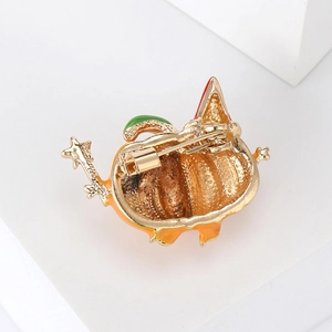 Halloween pumpkin brooch made of alloy and enamel with a secure back pin clasp
