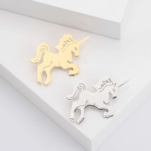 Minimalist Alloy Metal Unicorn Brooch Pin For Women Fashion Cute Animal Silhouette Clothes Accessory Gold Silver
