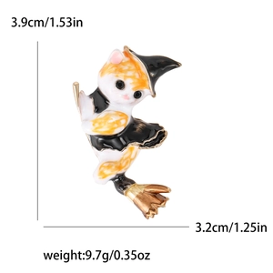 Cute Halloween enamel cat brooch featuring a witch hat and broomstick design for clothes