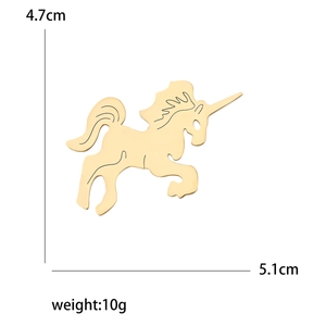 Polished golden stainless steel unicorn brooch, minimalist animal pin, 5.1cm x 4.7cm size