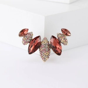 Retro marquise-cut amber crystal brooch with micro-pave rhinestones on gold base