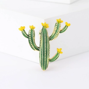 Broche Cactus en Alliage Émaillé Créative Série de Plantes Fraîche Douce Vert Jaune Ton Or Badge Floral Épingle Pour Femmes