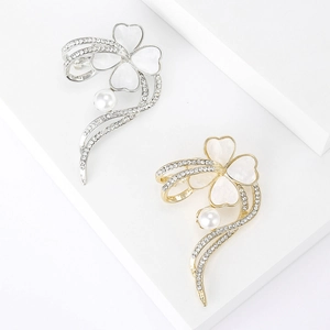 Elegante Spilla Quadrifoglio in Lega Con Effetto Madreperla Perla Artificial Sintetica Strass Gioielli alla Moda Coreana da Donna