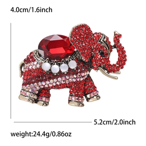Vintage elephant brooch with red rhinestones and white opals, sizing 5.2cm x 4.0cm