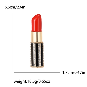 Emaille-Lippenstift-Brosche mit Strasssteinen in Rot, Gold und Schwarz für Mode