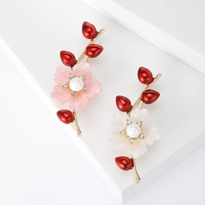 Elegante Blumen-Zweig-Brosche für Damen Vergoldete Legierung Mit Kunstperle Strass Emaille Pflanzen-Anstecknadel Modeschmuck