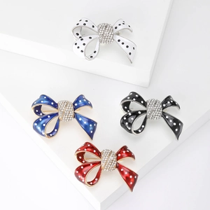 Broche Nœud en Alliage Émail Vintage Avec Motif à Pois Ornement en Strass Épingle Nœud Papillon Mode pour Accessoires de Vêtements Femmes