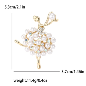 Elegante Ballerina Brosche mit Perlen und Kristallen in der Größe 5,3cm für Anzüge