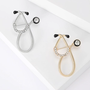 Creative Alloy Stethoscope Brooch With Rhinestones Enamel Medical Theme Doctor Nurse Jewelry Simple Fashion Women Pins