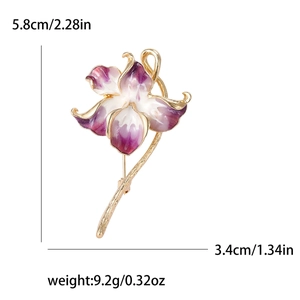 Elegant purple enamel iris flower brooch with gold plating for suits and coats