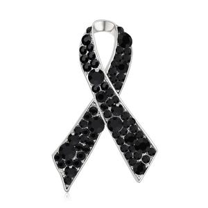 Élégante broche ruban en alliage argenté avec strass noirs étincelants pour femme