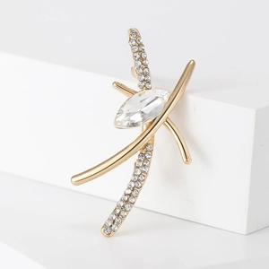 Elegant gold geometric brooch with sparkling marquise crystal and micro-pave rhinestones