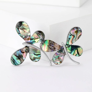 Elegant silver dragonfly brooch inlaid with colorful iridescent abalone shell wings