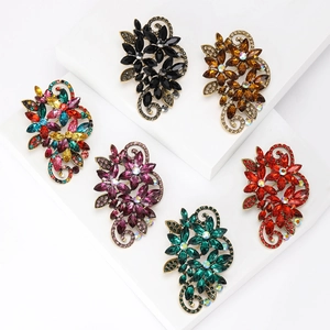 Elegant vintage flower brooches set with multi-color crystals and alloy base