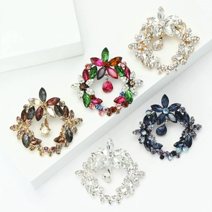 Elegant crystal wreath brooches with teardrop pendants in five assorted colors