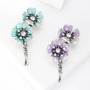 Elegant Alloy Enamel Flower Brooch For Women Sparkling Rhinestone Inlaid Double Lotus Corsage Clothing Accessory Jewelry Gift