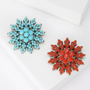 Baroque Vintage Alloy Flower Brooch For Women Turkish Blue Red Rhinestone Inlaid Palace Style Clothing Accessory Fashion Jewelry Gift